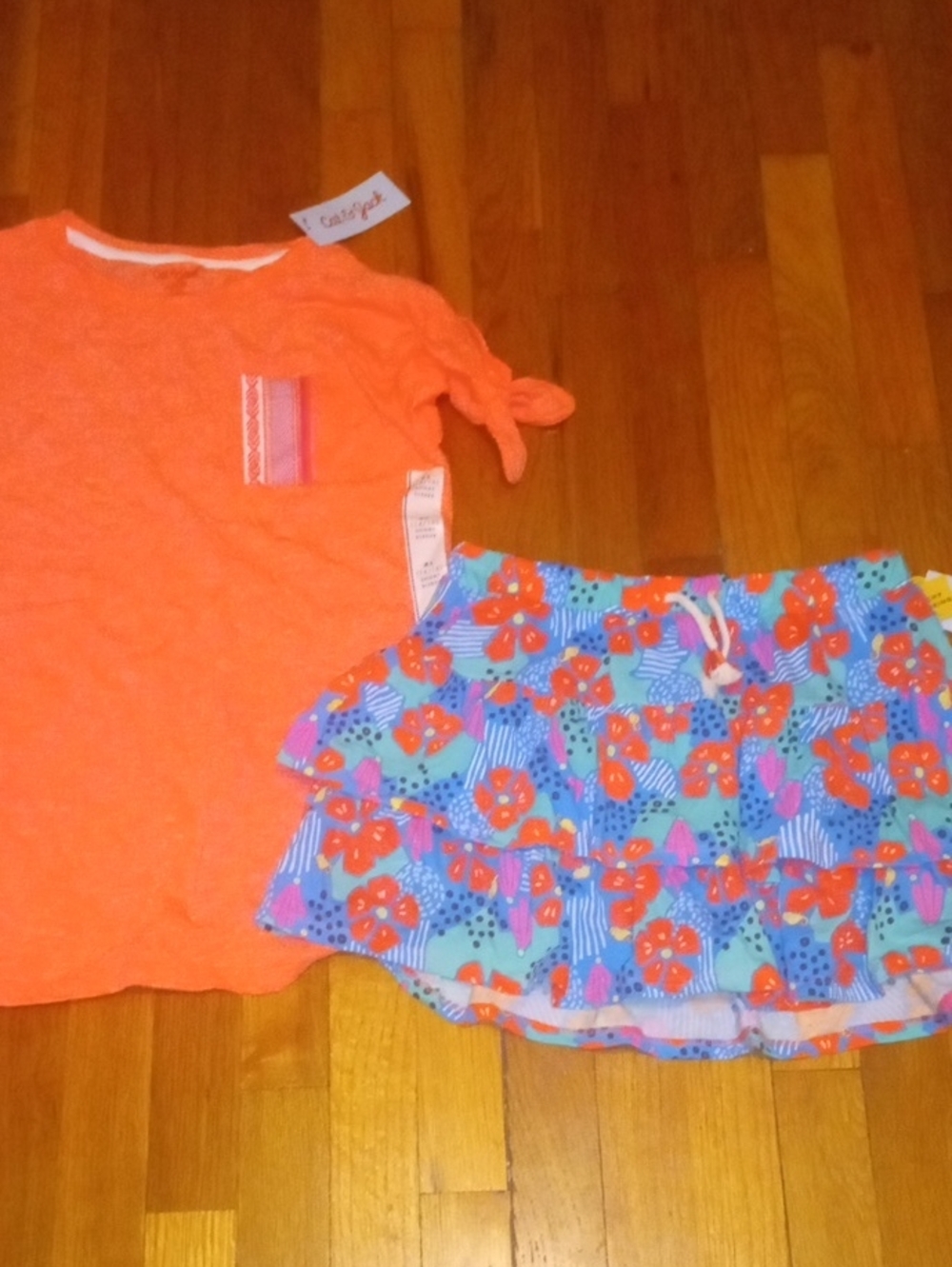 NWT girl xl tropical bright skort and coral orange tee
